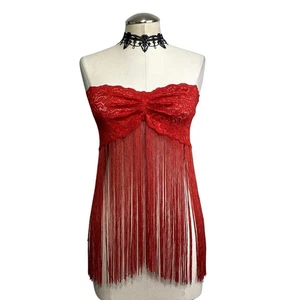 Elegant Moments Sexy Red Lace Tassle Bralette Flapper Retro Top Costume Dance - Picture 1 of 13