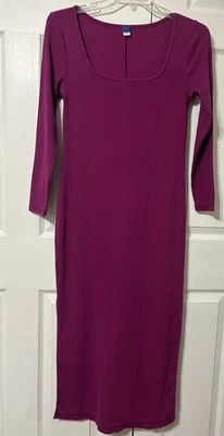 OLD NAVY Women’s Magenta Purple Ribbed Square Neck Midi Dress Fitted Size L - Image 1 of 4