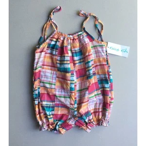NWT KELLY'S KIDS Girls 3 Yrs Colorful Madras Plaid Patchwork Bubble Romper - Picture 1 of 4