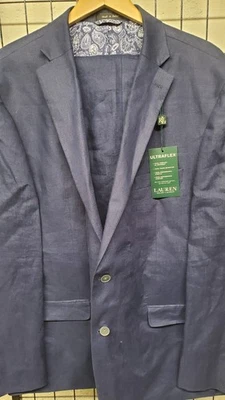 NWT Ralph Ralph Lauren UltraFlex Navy Blue 100% Linen Suit 48 Long 36 W x 32 NEW - Image 1 of 4