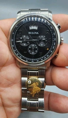 宝路华 96B202 计时码表男士模拟手表黑色银色表壳尺寸 42 毫米二手 — 第 1/4 张图片