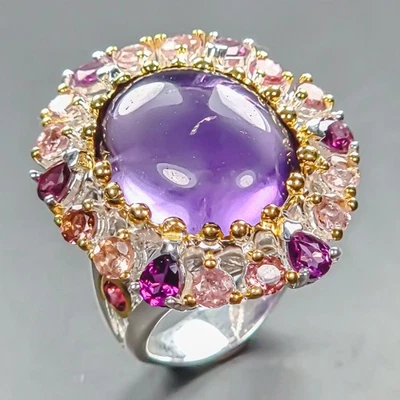 Anillo de amatista natural hecho a mano de 12 quilates + plata de ley 925 tamaño 7,5 / R443302 Foto 1 de 4