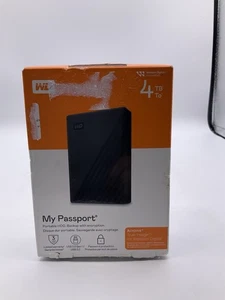 NEW WD 4TB My Passport Portable External Hard Drive WDBPKJ0040BBK-WEWM - Afbeelding 1 van 7