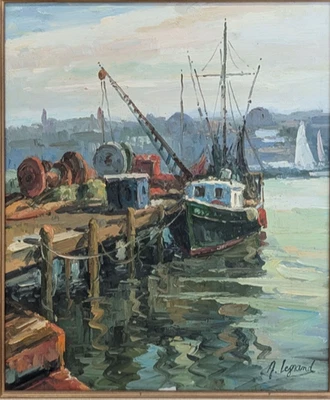BATEAU DE PECHE signé A. LEGRAND tableau peinture mer marine BRETAGNE chalutier - Photo 1/4