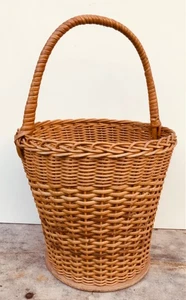 Home French Country Decor Vintage Cane Wicker Cylinder Carry Basket - Picture 1 of 4