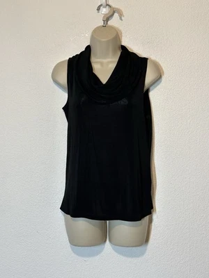 New Vtg 80 Mirasol Top Women M Black Drape Neck Blouse Sleeveless Knit Pullover - Image 1 of 4
