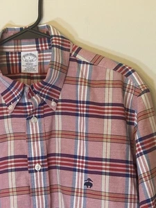 Brooks Brothers Herren L Pink Blau Rot Kariert Regent 1818 Button Down LS - Bild 1 von 6