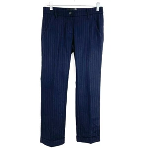LOVE MOSCHINO Womens 2 Navy Stripe Wool Blend Dress Pants Straight Leg Trousers - Picture 1 of 10