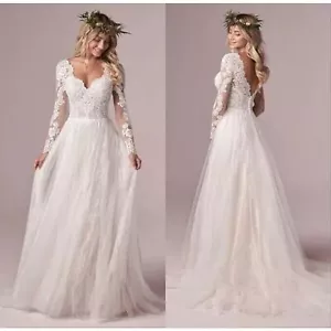 IS-NWT Mermaid Train Wedding Dress Off-Shoulder Ruffled Tulle Lace Bridal Gown - Picture 1 of 6