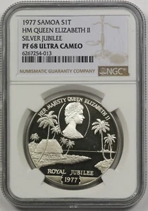 1977 Samoa S1T NGC PF68 Ultra Cameo HM Queen Elizabeth II Silver Jubilee - Picture 1 of 4