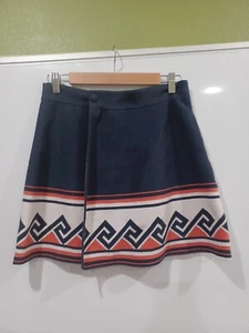 Pixley Wmn's Med Aztec Inspired Design Navy Wrap Mini Skirt - Picture 1 of 9