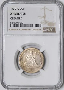 1862-S Civil War Date Liberty Seated Silver Quarter 25C - NGC XF Details - - Picture 1 of 2