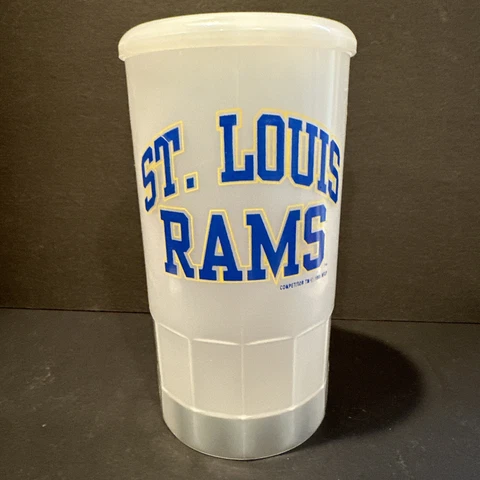 Vintage St Louis Rams 1995 Plastic Mug, Clear, Handle/Lid Cover