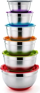 Mixing Bowls With Lids, Set of 6, Stainless Steel Nesting Mixing Bowls & Fitting - Picture 1 of 7