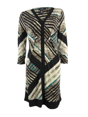 Alfani Dress Women's V-Neck Snake Knites Printed Jersey Ruched Sleeves L Petite - Image 1 of 3