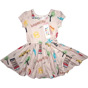 Dot Smile Girls Sz 2T Beige New York City Cap Sleeve Twirl Dress Toddler NY nwt - Picture 1 of 5