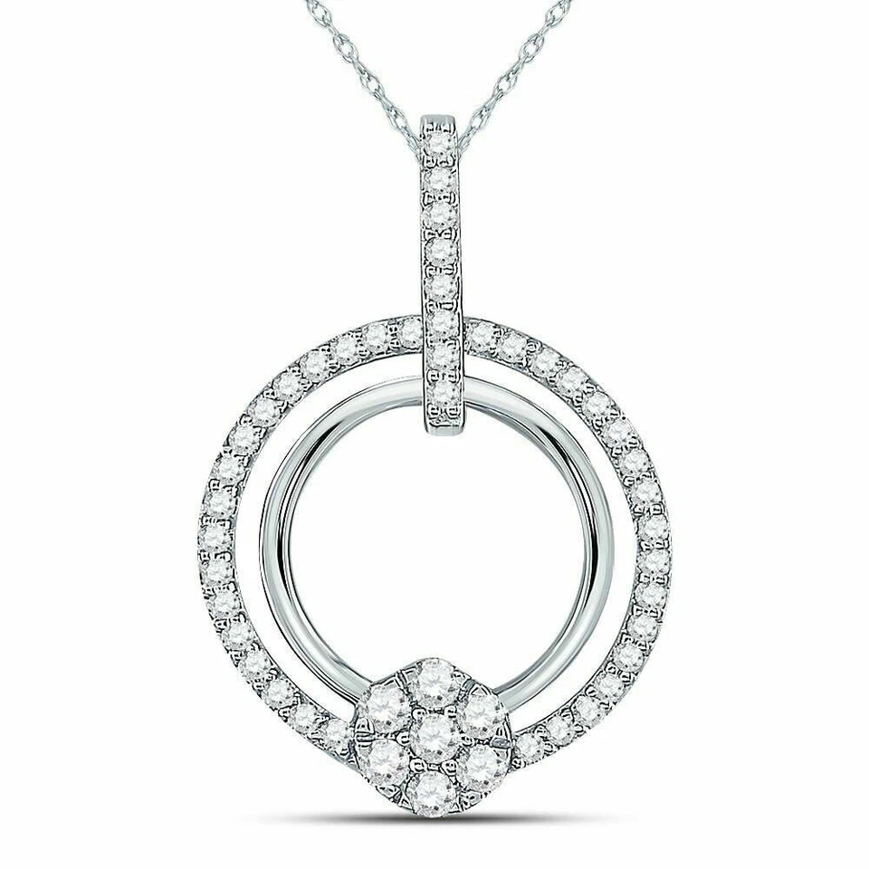 10KT WHITE GOLD ROUND DIAMOND CIRCLE CLUSTER PENDANT 3/8 CTTW - Image 1 of 1