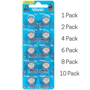 LR44 VINNIC BUTTON CELL BATTERY COIN ALKALINE 1.5V AG13 L1154- 1 2 4 6 8 10 PACK - Picture 1 of 7