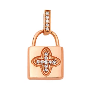 14K Real Rose Gold CZ Lock Pendant For Men Women Rose Gold CZ Lock Pendant - Picture 1 of 3