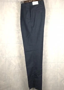 Lands End Mens Charcoal Plaid Wool Trouser Pleat Front Reg Fit Raw Hem Size 36 - Picture 1 of 7