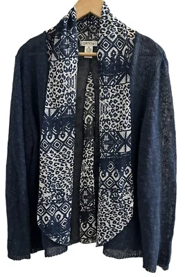 Cárdigan abierto Orvis mezcla de lino tejido suelto azul y blanco bufanda como acento talla XL Foto 1 de 4