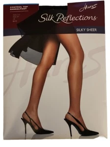 Hanes Silk Reflections Control Top Sandalfoot Size EF Jet NEW - Picture 1 of 2