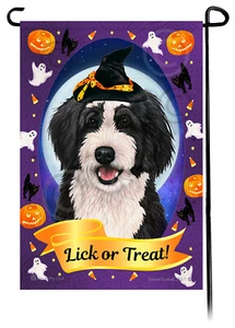 Halloween Garden Flag - Black and White Bernedoodle - Picture 1 of 1