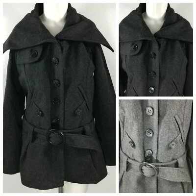 Abrigo de lana verde con envidia guisante talla M gris chaqueta militar con cinturón cuello chal  Foto 1 de 4