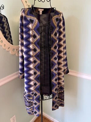 CHICOS OPEN poncho Chevron top DUSTER chiffon lined layer Chico 1 S M  $104 - Image 1 of 4