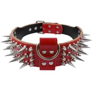 2" Wide Luxury Genuine Leather Spiked Studded Dog Collars for Medium & Large ... - Picture 1 of 8