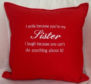 Sister Embroidery birthday special gift Sofa Bed Car Home Decor keepsake cushion - Picture 1 of 12