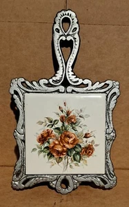 Vintage Cast Iron Ceramic Tile Stand/Hanging (Mexico) Insert has ROSES - Picture 1 of 3
