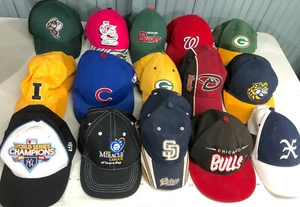 Bulk Lot 15 YOUTH Assorted Pro & Amateur Sports Baseball Cap Hats Cubs Packers - Picture 1 of 11