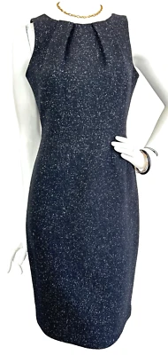 Tahari Sheath Dress Wool Silk Blnd Sleeveless RoundNeck Black Tweed Size X-Small - Image 1 of 4