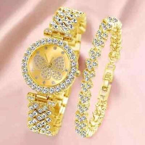 2pcs Butterfly Original Diamond Watch for Women Fashion Elegant Stainless Steel - Picture 1 of 24