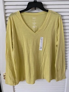 Sonoma The Everyday Tee V-Neck Long Sleeve Heather Lime T-Shirt - Picture 1 of 3