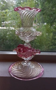 CANDELABRO VENECIANO DE CRISTAL DE MURANO VINTAGE CANDELABRO MANCHA DORADA PÁJARO UVA - Imagen 1 de 6