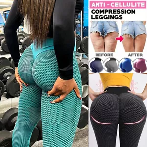 Women Yoga Pants Anti-Cellulite High Waisted Scrunch Push Up Honeycomb Leggings