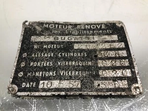 ORIGINAL VINTAGE BUGATTI NAMEPLATE ID PLATE MOTOR RENOVE -8.2x6.3cm- POOR - 412 - Imagen 1 de 5