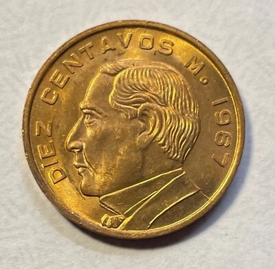 1967 Mexico 10 Diez Centavos Coin Nice Uncirculated - Image 1 of 2