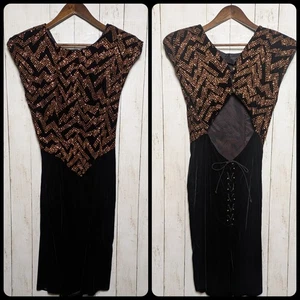 Vestido de fiesta vintage Zum Zum negro de terciopelo con estrás talla 7/8 años 80 Glam Rock - Imagen 1 de 11