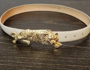 Cinturón de cuero genuino Gail Labelle con hebilla de leopardo para mujer talla L tostado hecho en EE. UU. - Imagen 1 de 5