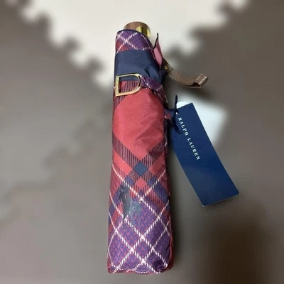 Ralph Lauren folding umbrella in red and navy check pattern - Image 1 of 4