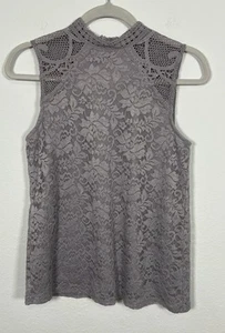 Cable & Gauge Sleeveless Halter S/P Lavender Neck Front Lace Flower Top Boho - Picture 1 of 9