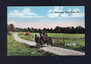 c1940's Post Card Great Bend, Pennsylvania, Horse & Carriage on Dirt Road - Picture 1 of 2