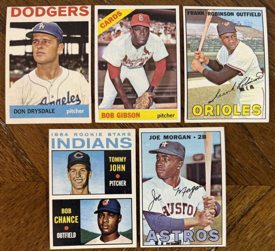 (5) TARJETAS ESTRELLA/CORTE DE BÉISBOL TOPPS AÑOS 60 GIBSON, ROBINSON, TOMMY JOHN RC LEER Foto 1 de 4