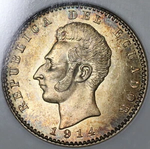 1914 NGC MS 64 Ecuador Silver 2 Decimos Philadelphia (20102404C) - Picture 1 of 6