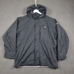 HELLY HANSEN Jacket Mens 2XL Black Helly Tech Waterproof Rain Coat Hooded Lined - Picture 1 of 12