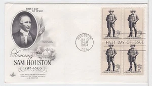TurtlesTradingPost- Sam Houston #1242- 1964 FDC Artcraft Cachet- Block of 4 - Picture 1 of 1