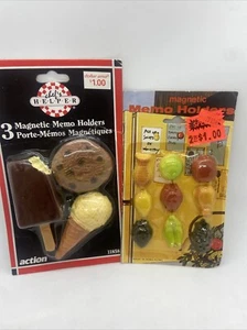 Vintage Fruit Magnetic Memo Holders 9 Refrigerator Food Ice Cream NOS Sealed - Picture 1 of 12